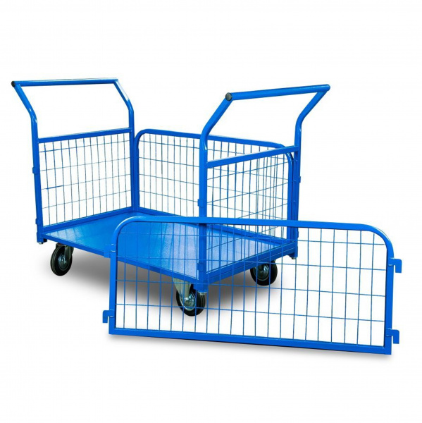 Тележка платформенная TOR ТП-3С (700х1200) с бортами из сетки и двумя ручками (колеса 160 мм)